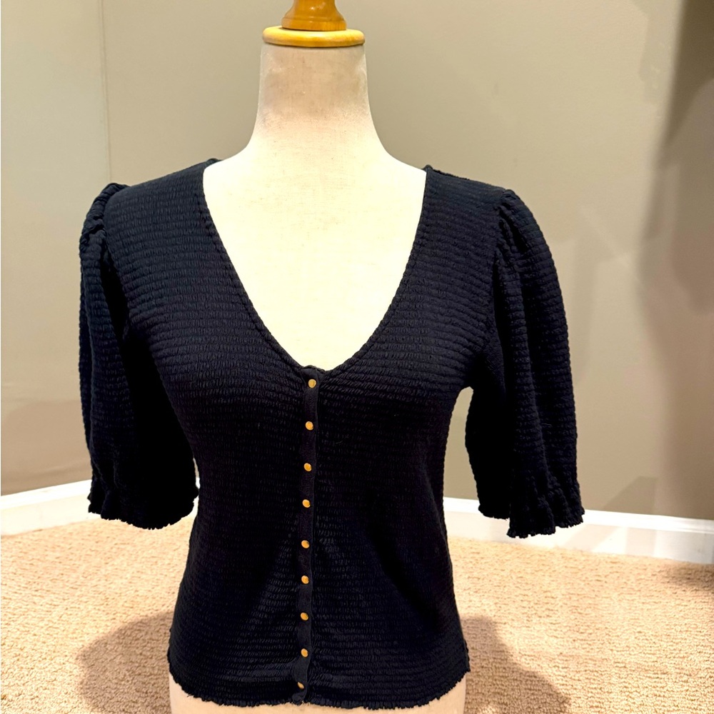 Short sleeve smocked top with puff sleeves